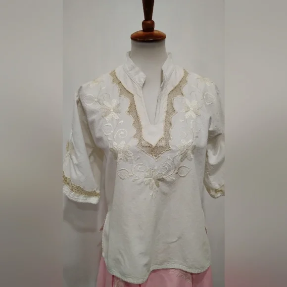 EMBROIDERED COTTON PEASANT BLOUSE - Picture 7 of 7